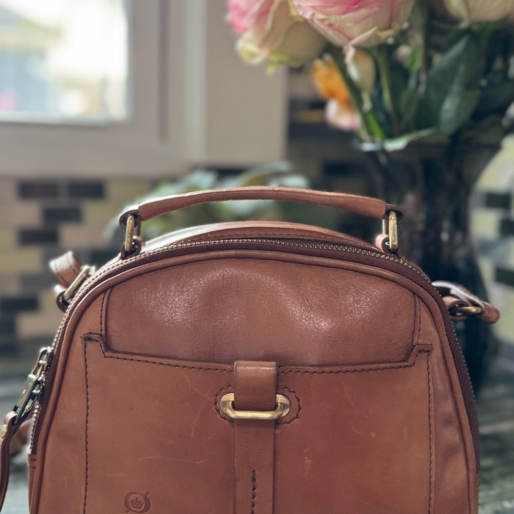 Born Brown Leather Crossbody Satchel | Saddle Cognac Dome Bag - Picture 3 of 15